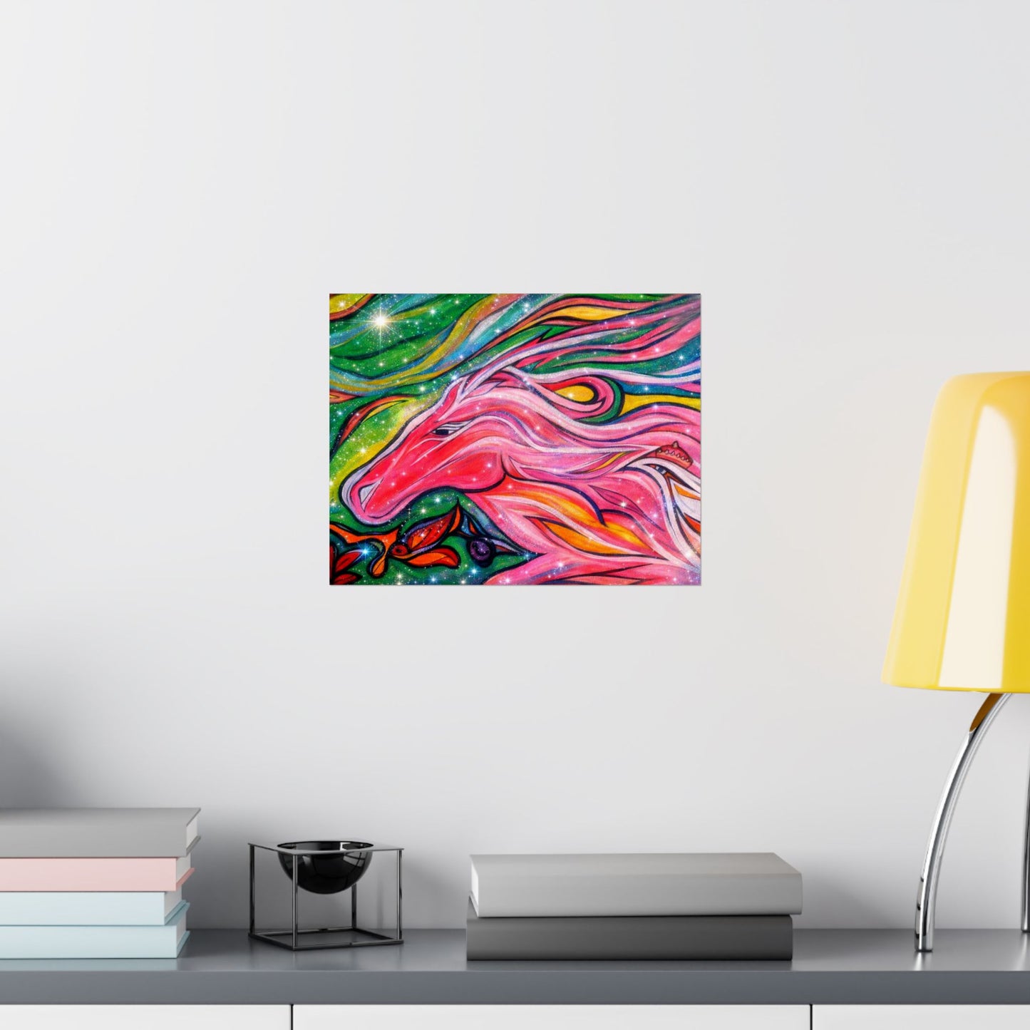Pink Horse Lover Giclée Matte Horizontal Poster | Vibrant Pink Stallion Wall Art