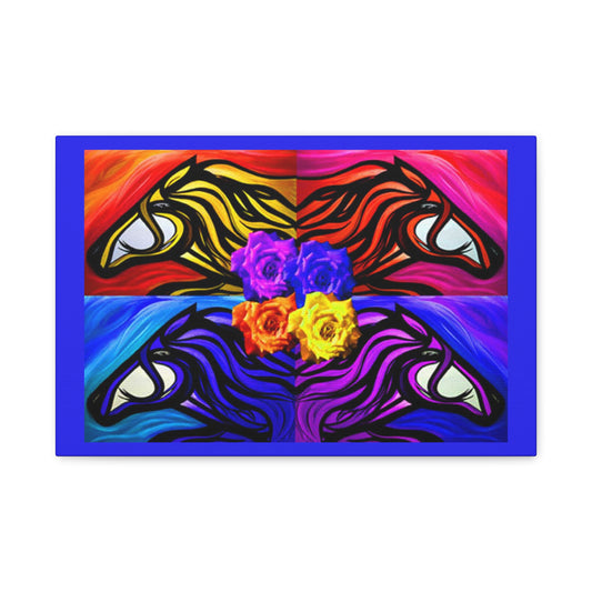 Colorful Horse Heads with Roses Matte Canvas Gallery Wrap Print, multiple sizes available