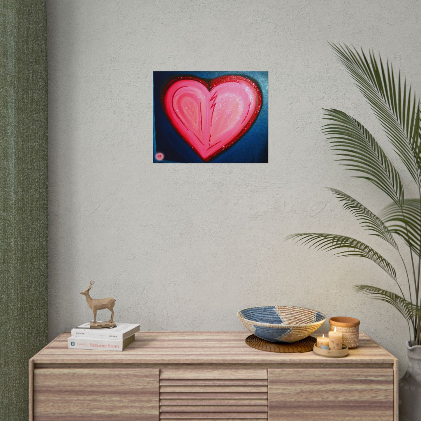 Pink Heart Lightning Rolled Poster | Heart Art Print, Glitter Effect