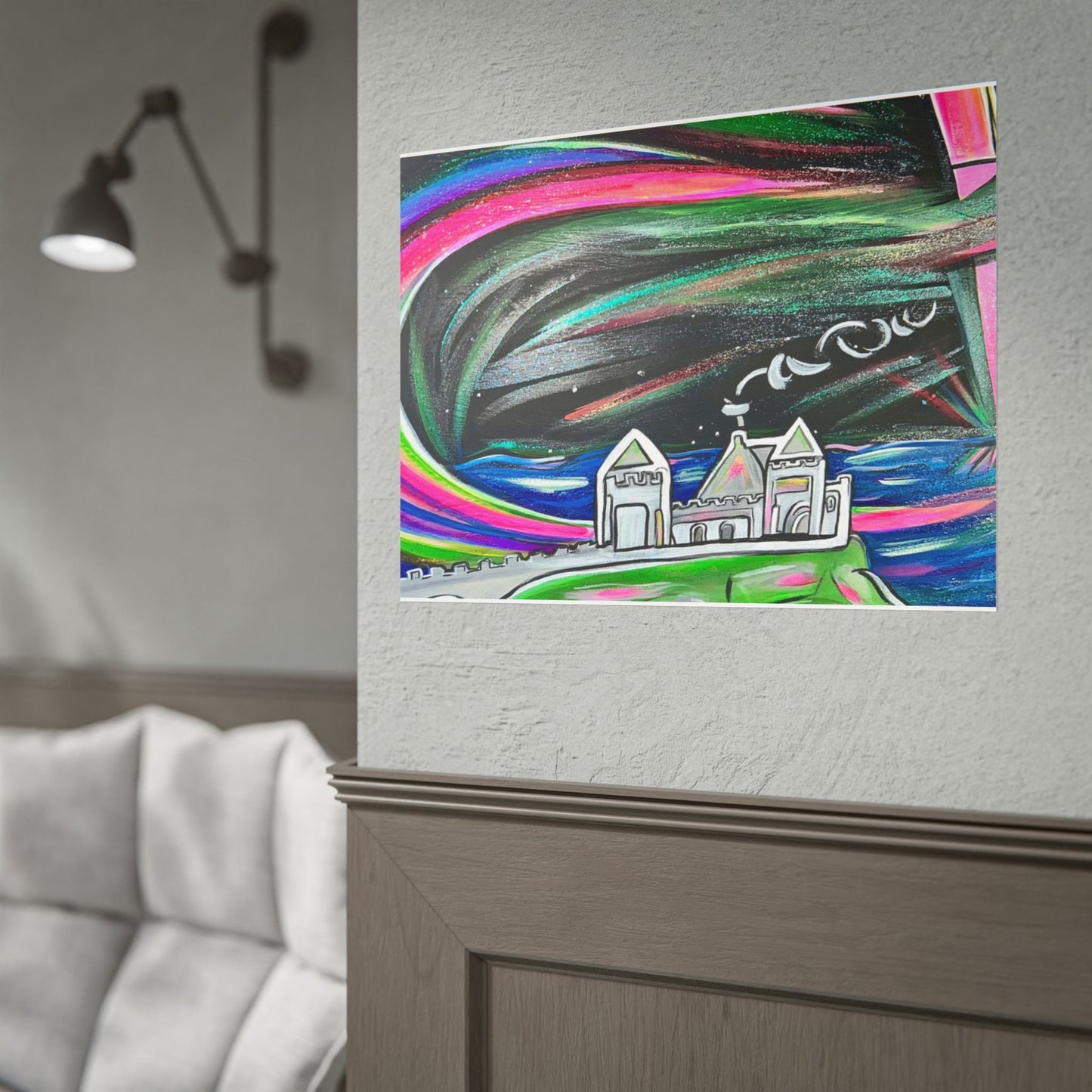 Dunluce Castle and the Northern Lights in Ireland Rolled Poster | Aurora Borealis Art Print wall art