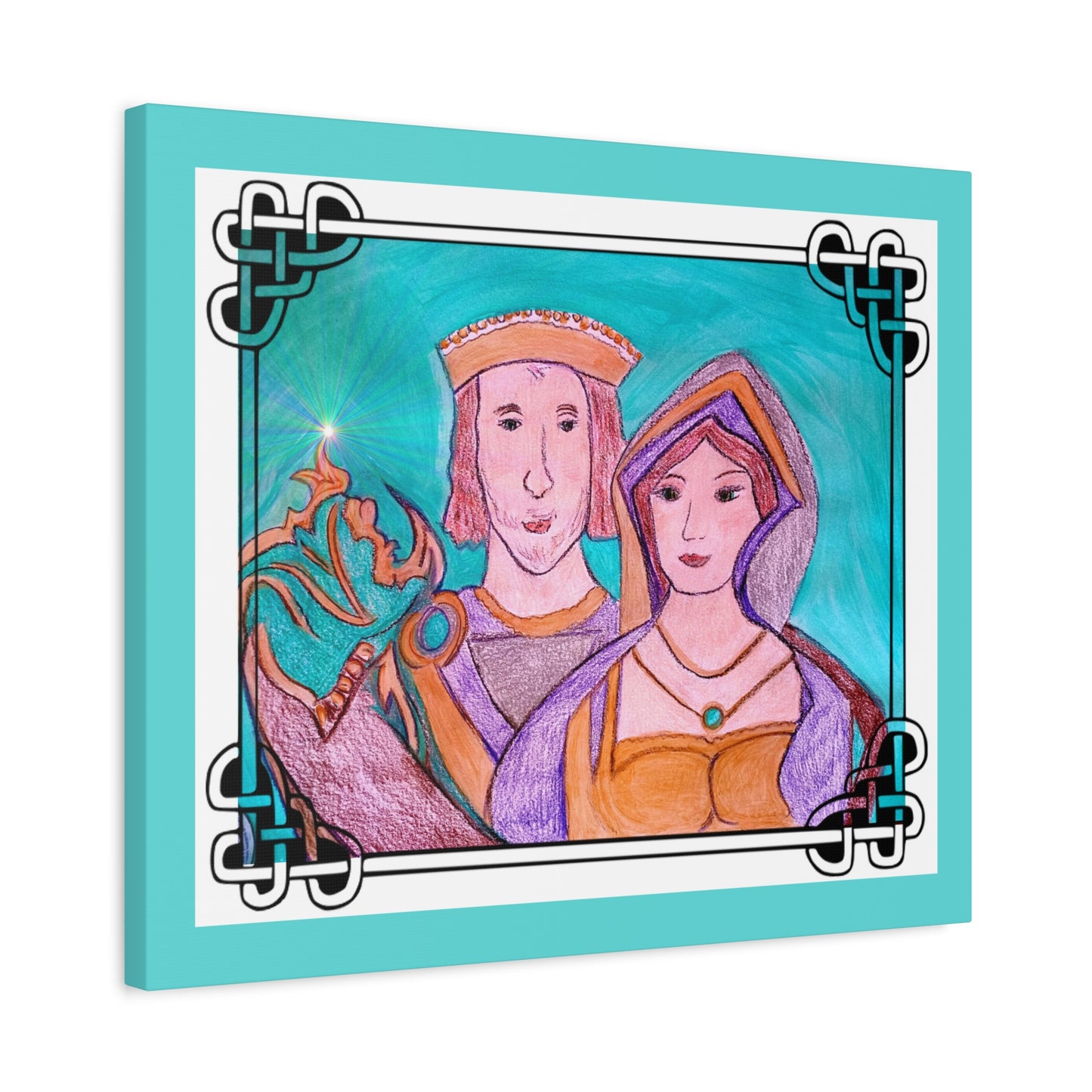 Sir Thomas & Lady Elizabeth Boleyn Illustration on gallery wrapped canvas, Celtic Border