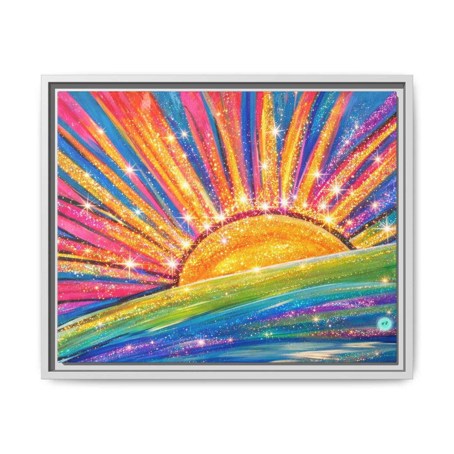 Colorful Sunrise Sparkling Artwork Canvas, gallery wrapped, Sunshine Wall Art,