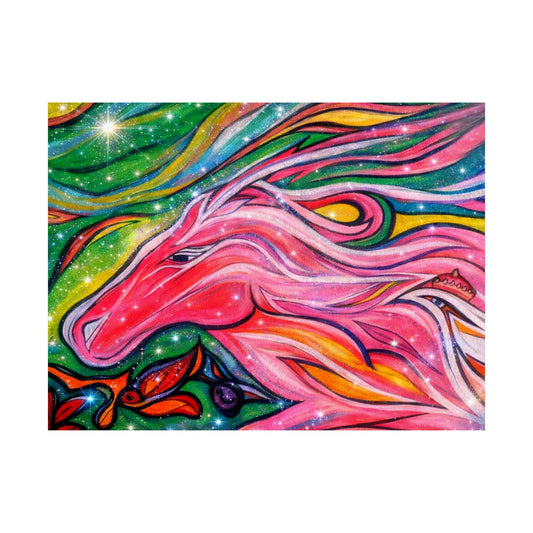 Pink Horse Lover Giclée Matte Horizontal Poster | Vibrant Pink Stallion Wall Art