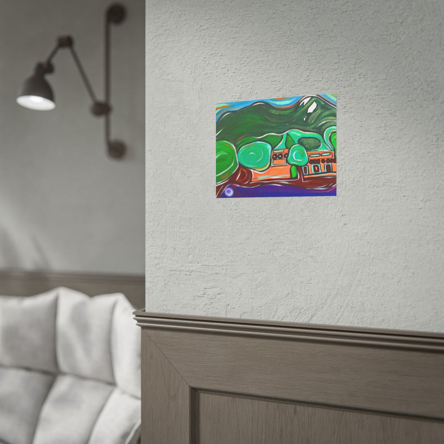 Adobe Home Mountain Landscape Rolled Poster | Colorful Lodge Wall Art