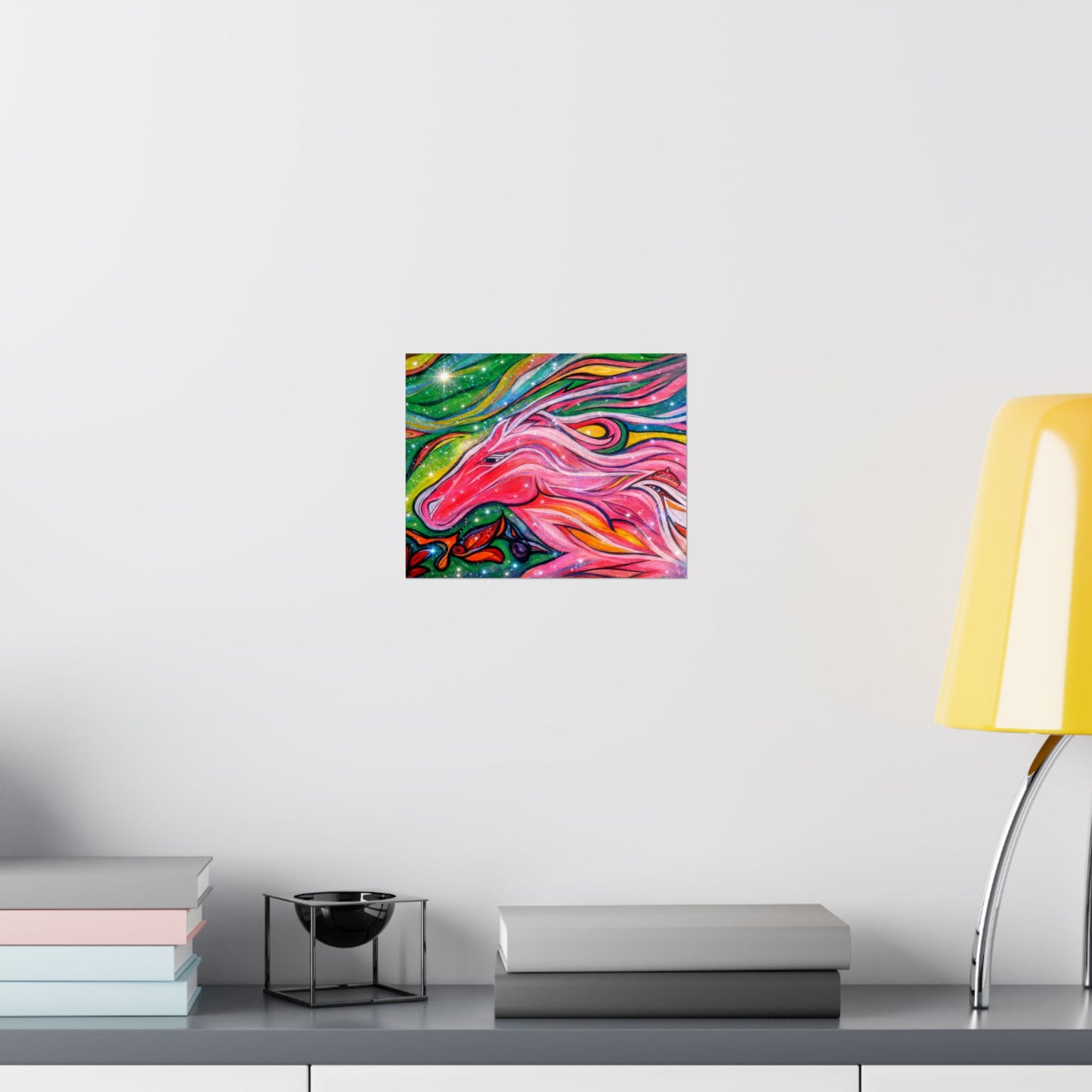 Pink Horse Lover Giclée Matte Horizontal Poster | Vibrant Pink Stallion Wall Art