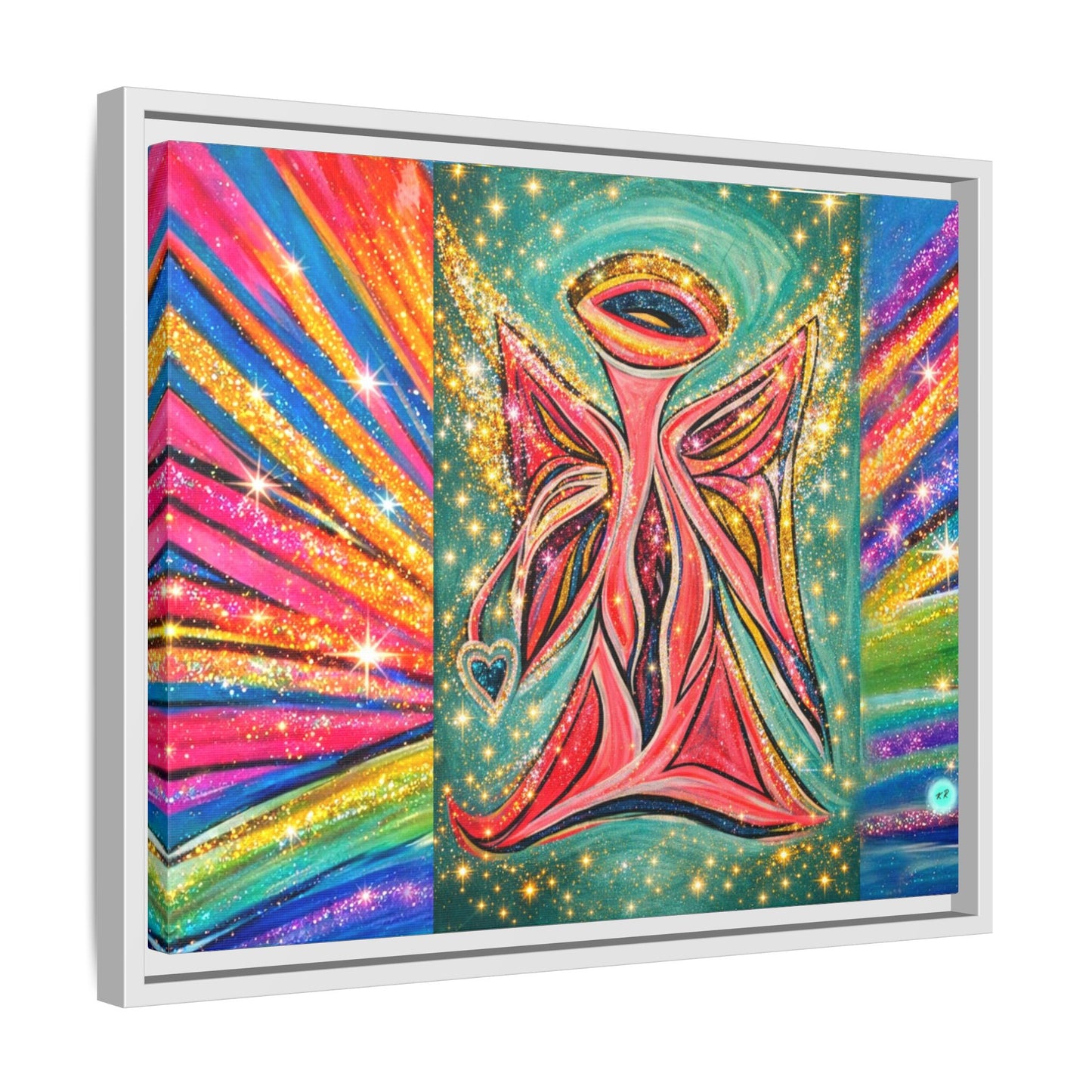 Vibrant, Sparkling Matte Canvas Angel Artwork — Vibrant Rainbow Spiritual Print