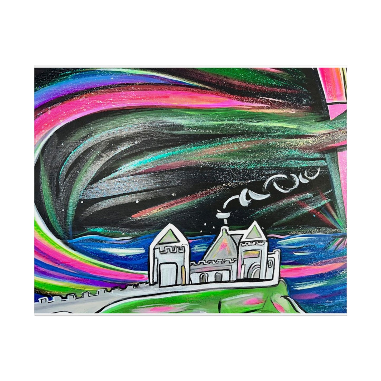 Dunluce Castle and the Northern Lights in Ireland Rolled Poster | Aurora Borealis Art Print wall art