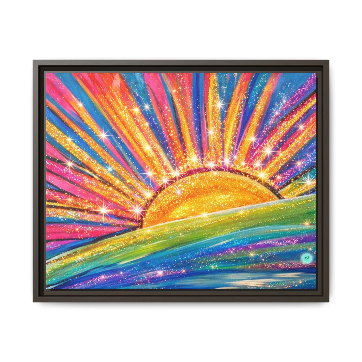 Colorful Sunrise Sparkling Artwork Canvas, gallery wrapped, Sunshine Wall Art,