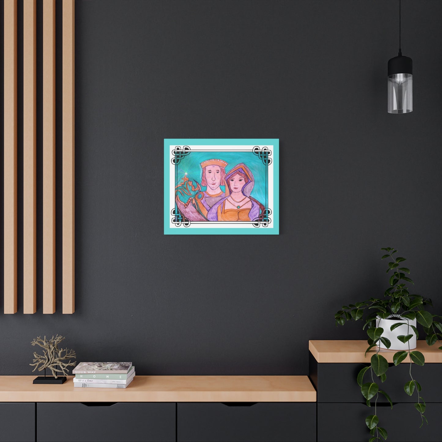 Sir Thomas & Lady Elizabeth Boleyn Illustration on gallery wrapped canvas, Celtic Border