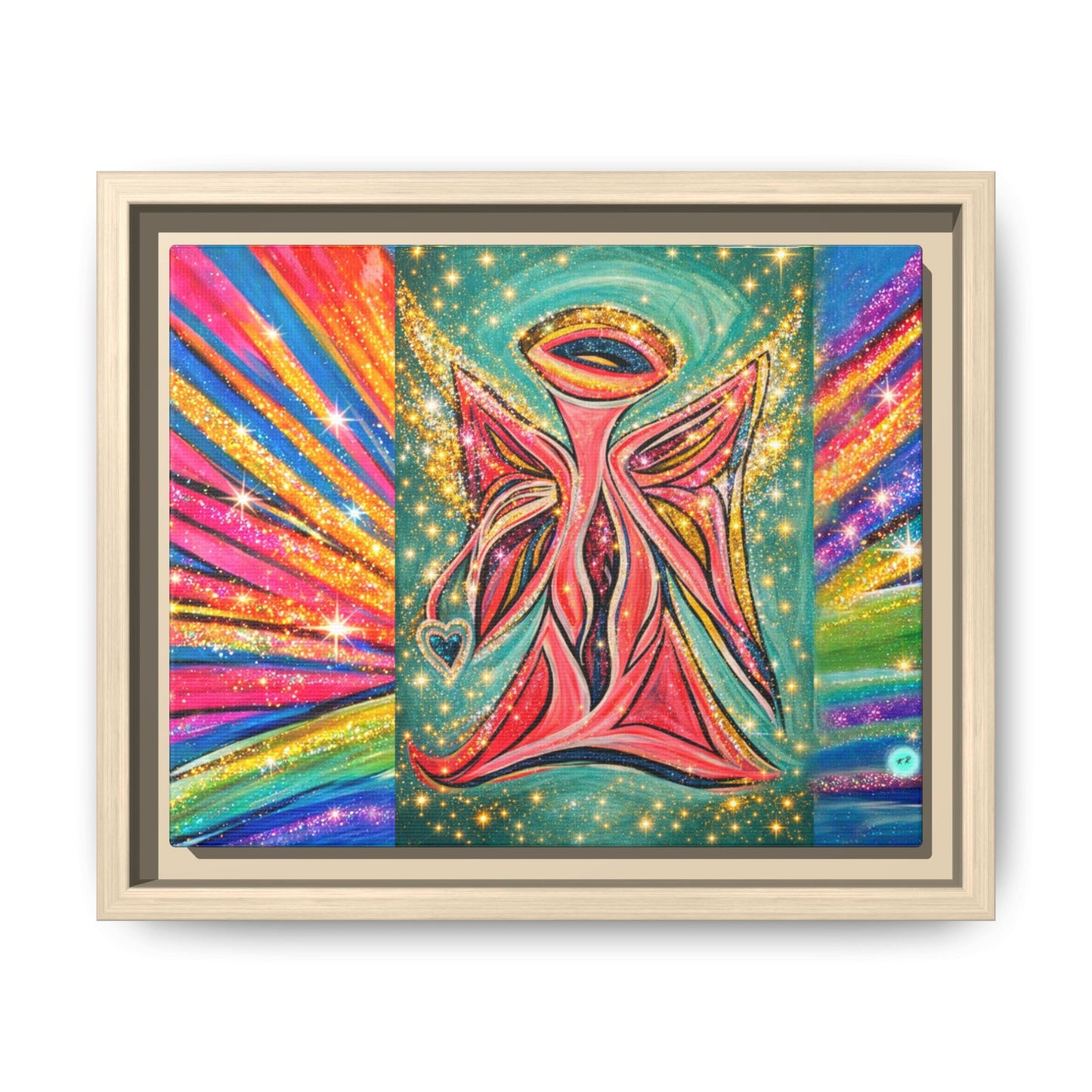 Vibrant, Sparkling Matte Canvas Angel Artwork — Vibrant Rainbow Spiritual Print