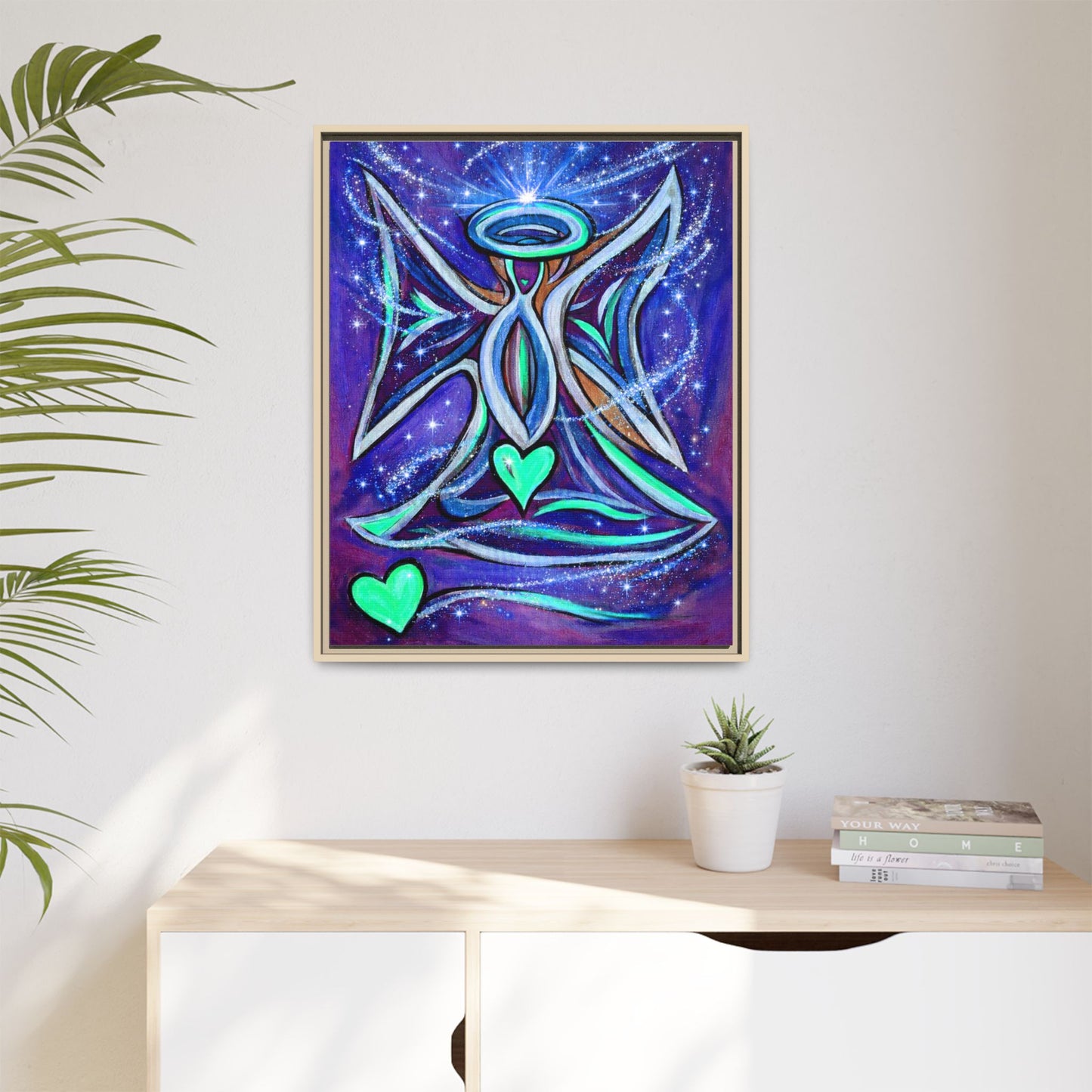 Sparkling Rainbow Angel Artwork Matte Canvas Framed | Spiritual Wall Art
