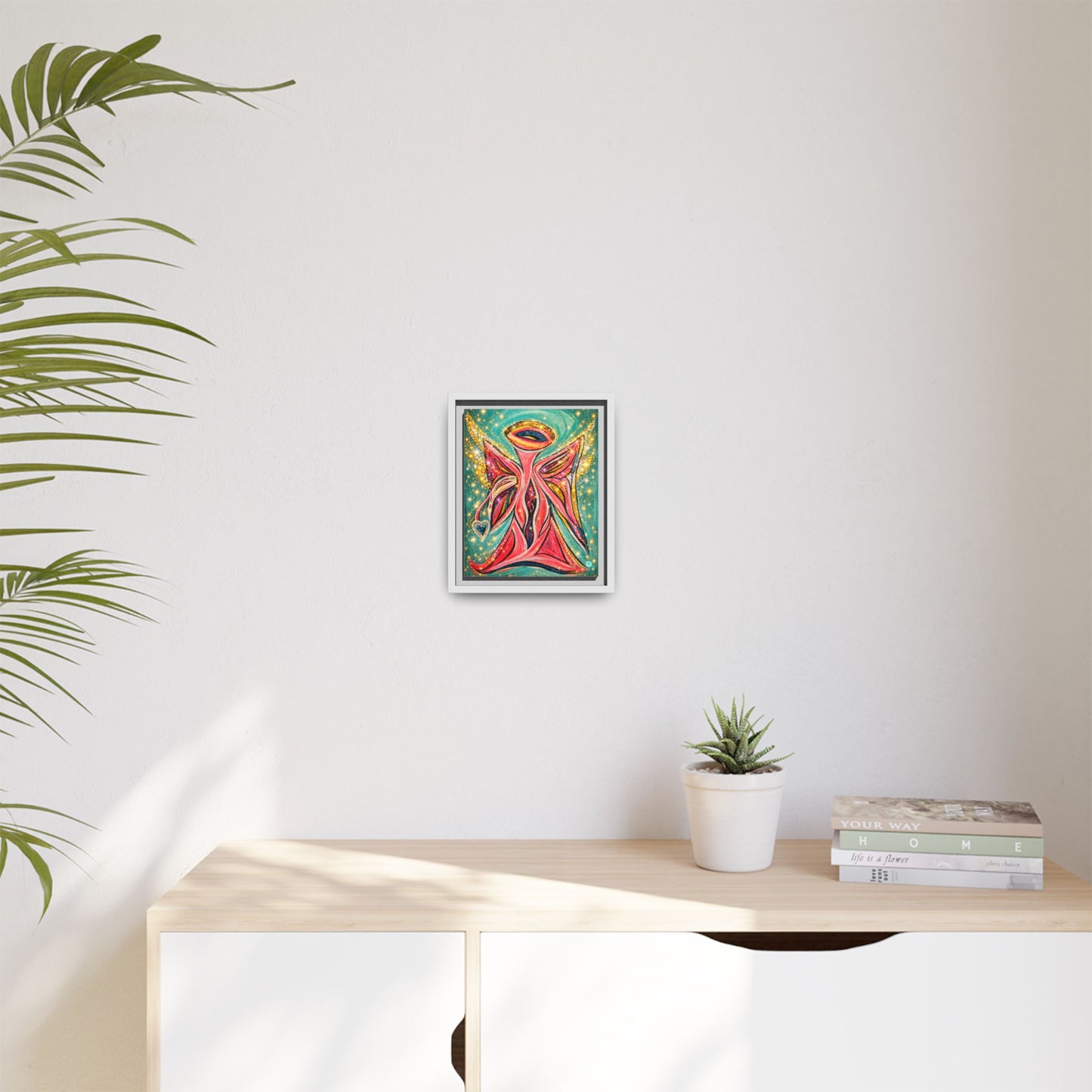 Sparkling Pink Angel Artwork Matte Canvas, Gallery wrapped, Spiritual wall art for Nursery, Children's room, yoga space