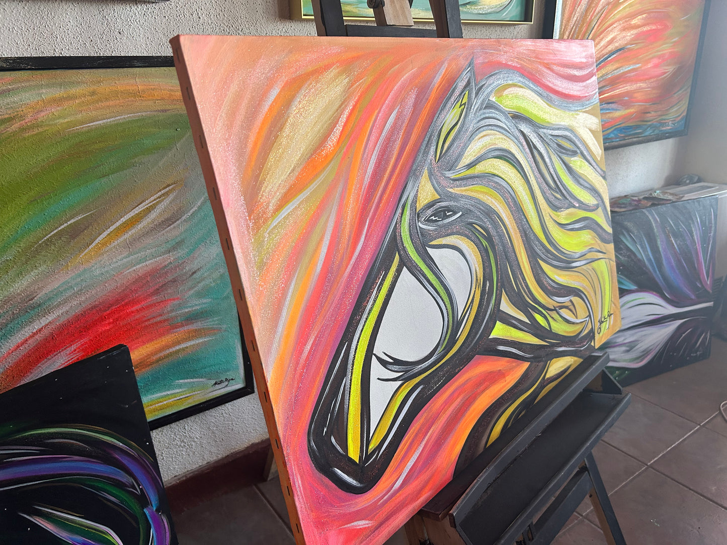 Yellow Horse original large 36 x 24-inches, acrylic art