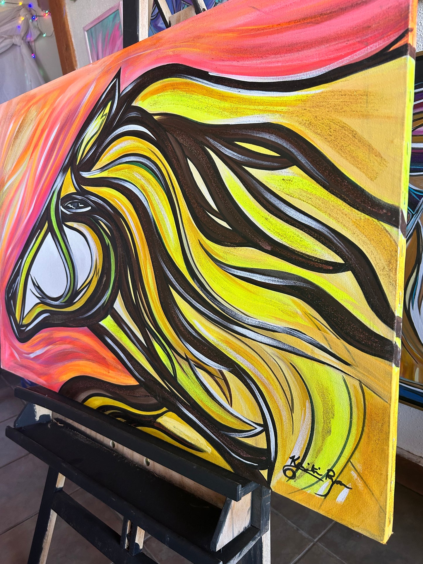 Yellow Horse original large 36 x 24-inches, acrylic art