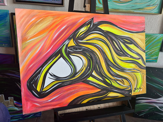 Yellow Horse original large 36 x 24-inches, acrylic art