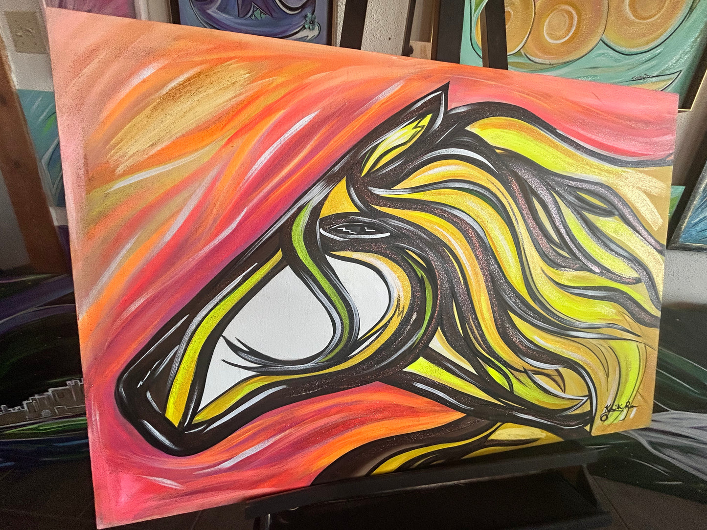 Yellow Horse original large 36 x 24-inches, acrylic art