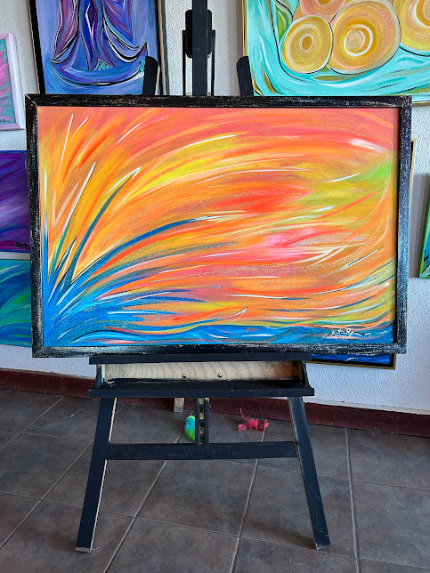 Abstract Blue Splash, Extra-large Original Framed Art, 26 x 38-inches