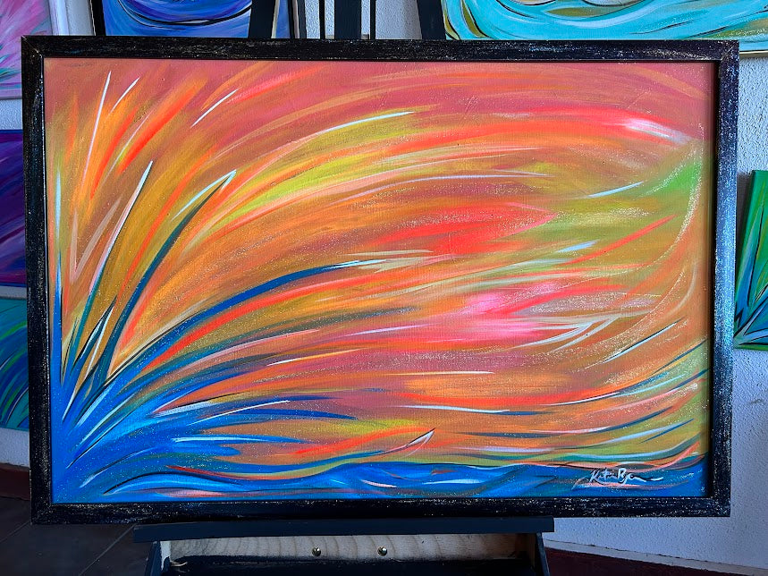 Abstract Blue Splash, Extra-large Original Framed Art, 26 x 38-inches