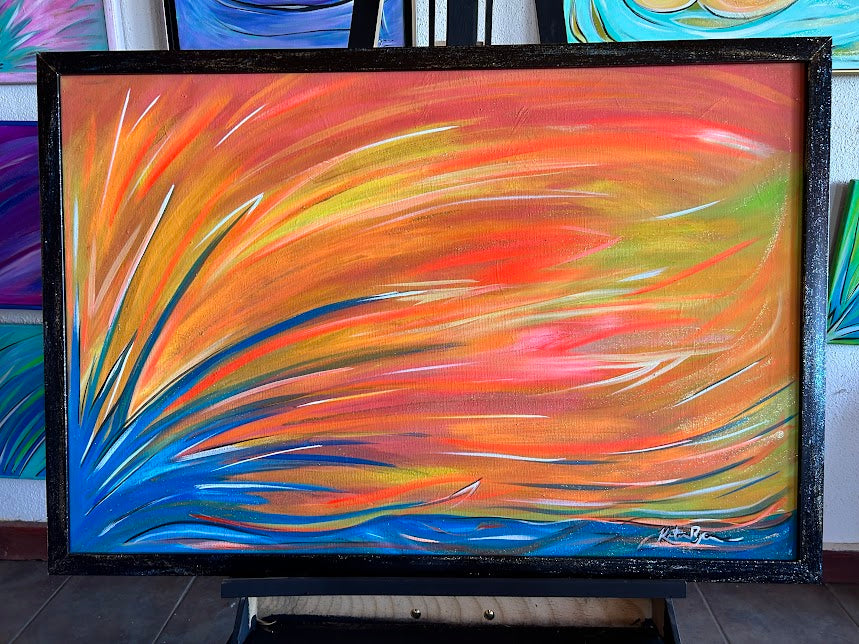 Abstract Blue Splash, Extra-large Original Framed Art, 26 x 38-inches