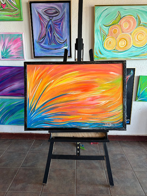 Abstract Blue Splash, Extra-large Original Framed Art, 26 x 38-inches