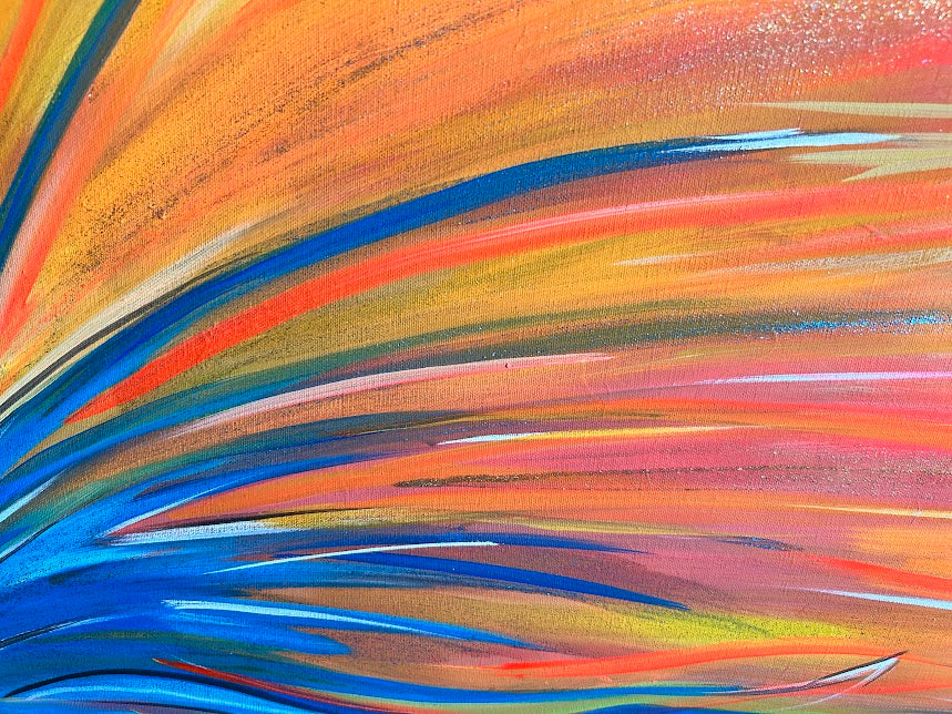 Abstract Blue Splash, Extra-large Original Framed Art, 26 x 38-inches