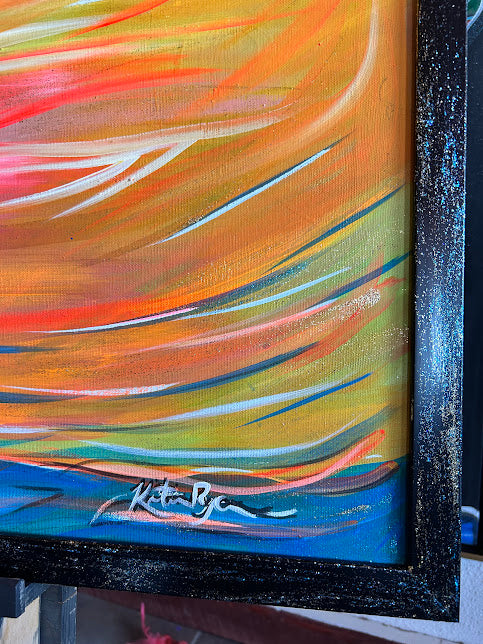 Abstract Blue Splash, Extra-large Original Framed Art, 26 x 38-inches
