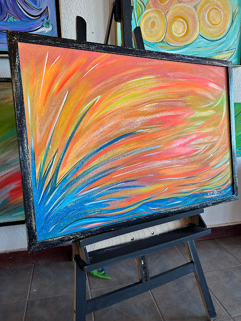 Abstract Blue Splash, Extra-large Original Framed Art, 26 x 38-inches