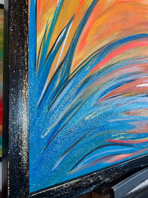Abstract Blue Splash, Extra-large Original Framed Art, 26 x 38-inches
