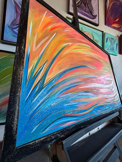 Abstract Blue Splash, Extra-large Original Framed Art, 26 x 38-inches