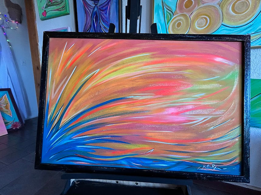 Abstract Blue Splash, Extra-large Original Framed Art, 26 x 38-inches