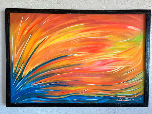 Abstract Blue Splash, Extra-large Original Framed Art, 26 x 38-inches