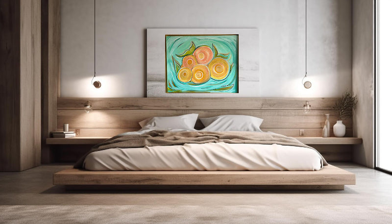 Abstract Circular Sparkles original art, deep gold frame, 30 x 24-inches