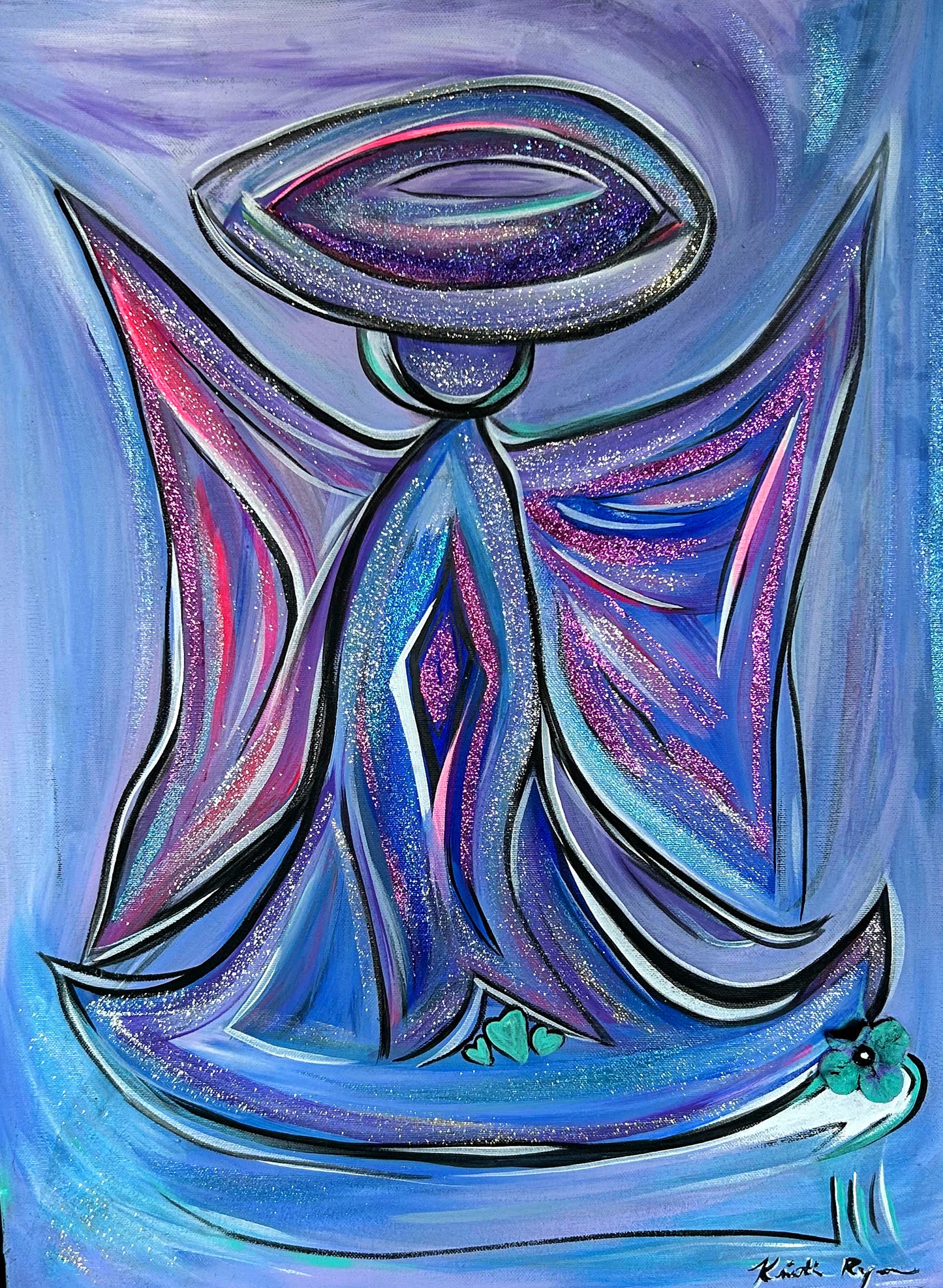 Blue and Purple Angel, original acrylic on canvas, 18 x 25-inche, ready to hang