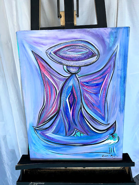 Blue and Purple Angel, original acrylic on canvas, 18 x 25-inche, ready to hang