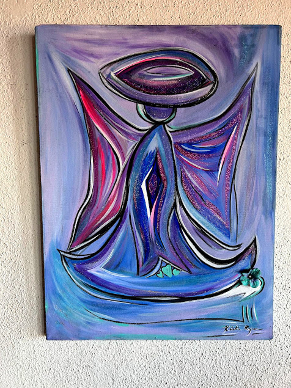 Blue and Purple Angel, original acrylic on canvas, 18 x 25-inche, ready to hang