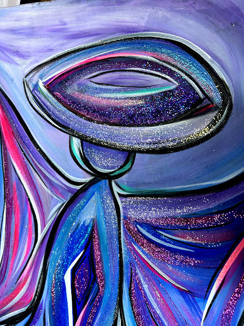 Blue and Purple Angel, original acrylic on canvas, 18 x 25-inche, ready to hang