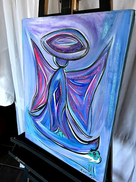 Blue and Purple Angel, original acrylic on canvas, 18 x 25-inche, ready to hang