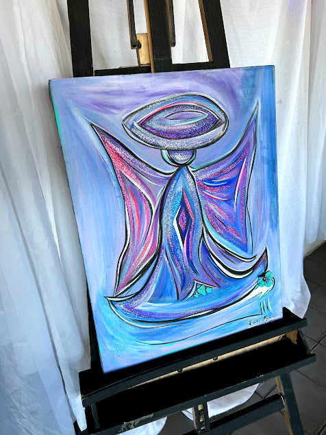 Blue and Purple Angel, original acrylic on canvas, 18 x 25-inche, ready to hang