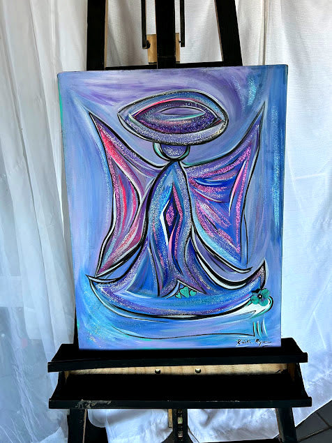 Blue and Purple Angel, original acrylic on canvas, 18 x 25-inche, ready to hang