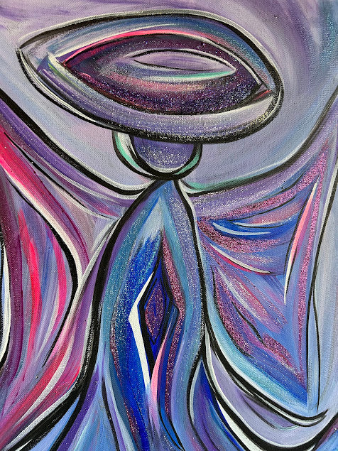 Blue and Purple Angel, original acrylic on canvas, 18 x 25-inche, ready to hang