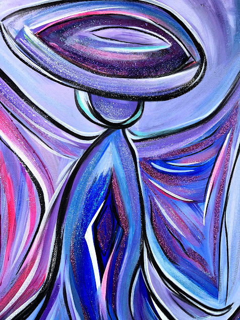 Blue and Purple Angel, original acrylic on canvas, 18 x 25-inche, ready to hang