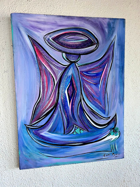 Blue and Purple Angel, original acrylic on canvas, 18 x 25-inche, ready to hang