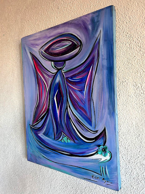 Blue and Purple Angel, original acrylic on canvas, 18 x 25-inche, ready to hang