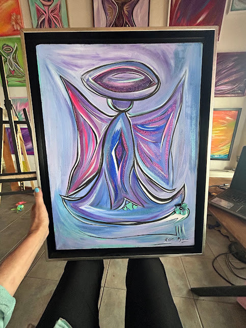 Blue and Purple Angel, original acrylic on canvas, 18 x 25-inche, ready to hang