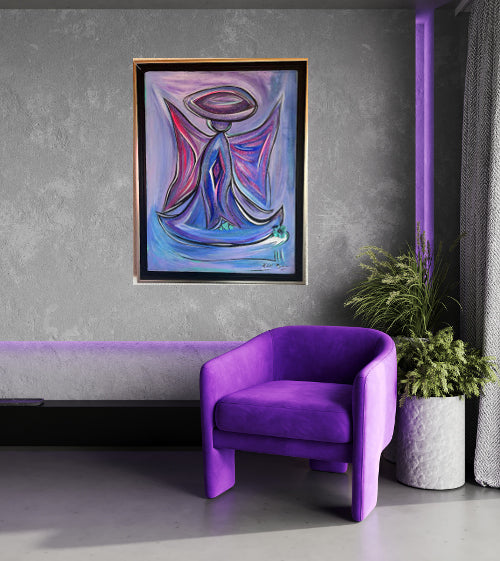 Blue and Purple Angel, original acrylic on canvas, 18 x 25-inche, ready to hang