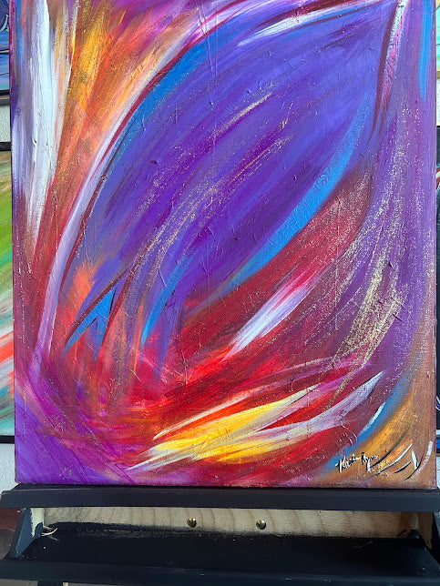Fiery Colors Soothed by Purple original art, 28 x 22-inches, ready to hang