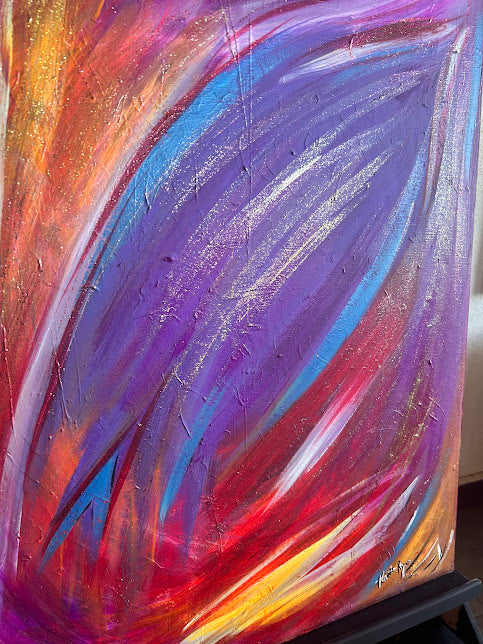 Fiery Colors Soothed by Purple original art, 28 x 22-inches, ready to hang