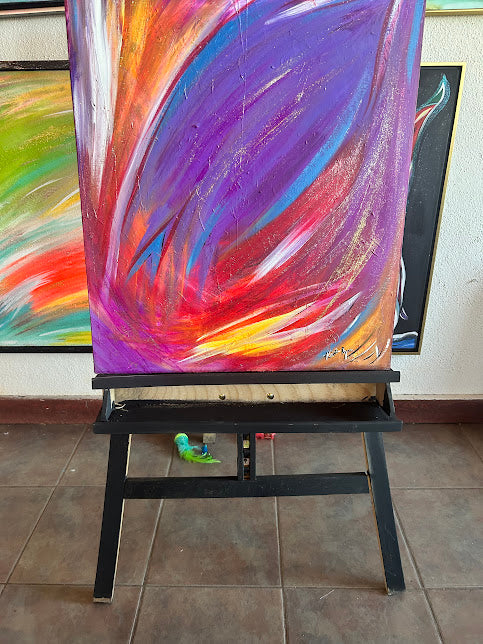 Fiery Colors Soothed by Purple original art, 28 x 22-inches, ready to hang