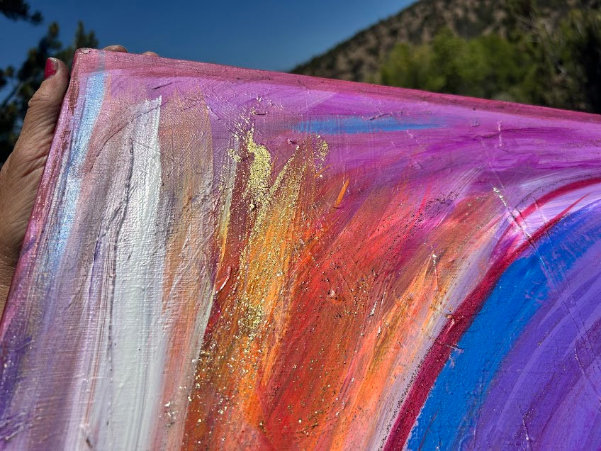 Fiery Colors Soothed by Purple original art, 28 x 22-inches, ready to hang