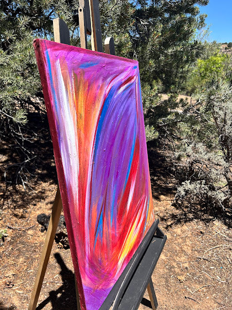 Fiery Colors Soothed by Purple original art, 28 x 22-inches, ready to hang